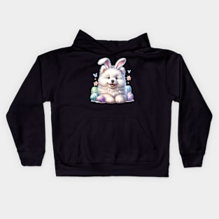 Puppy Samoyed Bunny Ears Easter Eggs Happy Easter Day Kids Hoodie